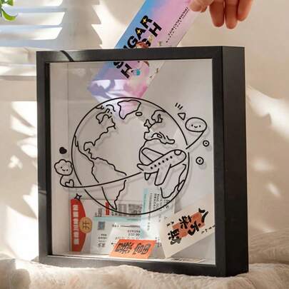 1个木质多功能收纳相框，简约优雅设计，多种颜色可选，可收纳火车票、音乐会门票、电影票等，是旅行纪念品、生日礼物、家居装饰、办公室展示的理想之选，创意收藏盒，记忆相框，送礼佳品。