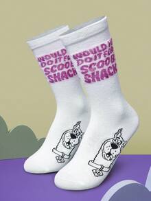 SCOOBY-DOO X SHEIN 1 par bekväma mjuka damstrumpor med bokstavs- och hundmönster - Multifärgad - Visa 1