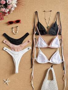 SHEIN Swim 夏季海滩女士纯色比基尼套装 - 彩色 - 查看 2