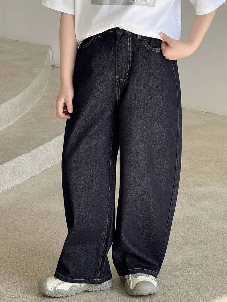 Tween Boy Casual Washed Loose Straight Leg Jeans Spring