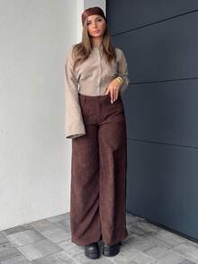 Jeta Ari Women's Solid Color Loose Fit Corduroy Straight Leg Pants With Dual Pockets Fall Cloth For Women