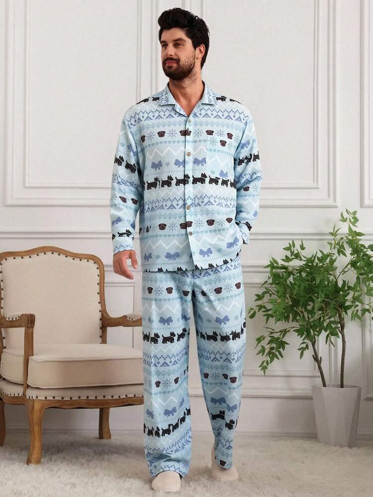 Men's Floral Print Shirt And Loungewear Set, Spring/Summer