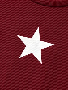 SHEIN Camiseta de tirantes plisada con estampado de estrellas de unicolor para adolescentes, adecuada para uso casual, invierno - Rojo - Ver 8