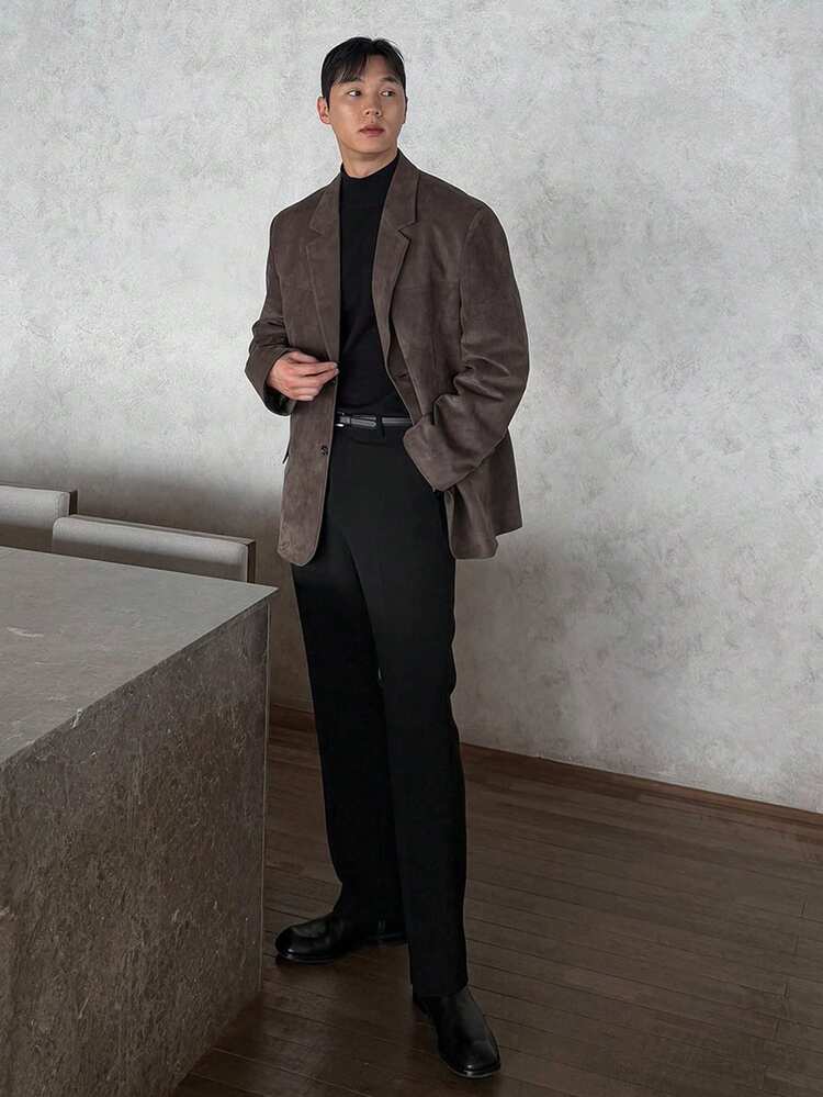 Men's Slim Fit Black Suit Pants, Spring/Autumn