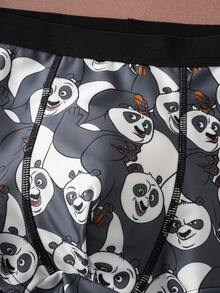Kung Fu Panda X SHEIN Quần boxer nam mềm mại và thoải mái in hình gấu trúc - Đen và trắng - Xem 6