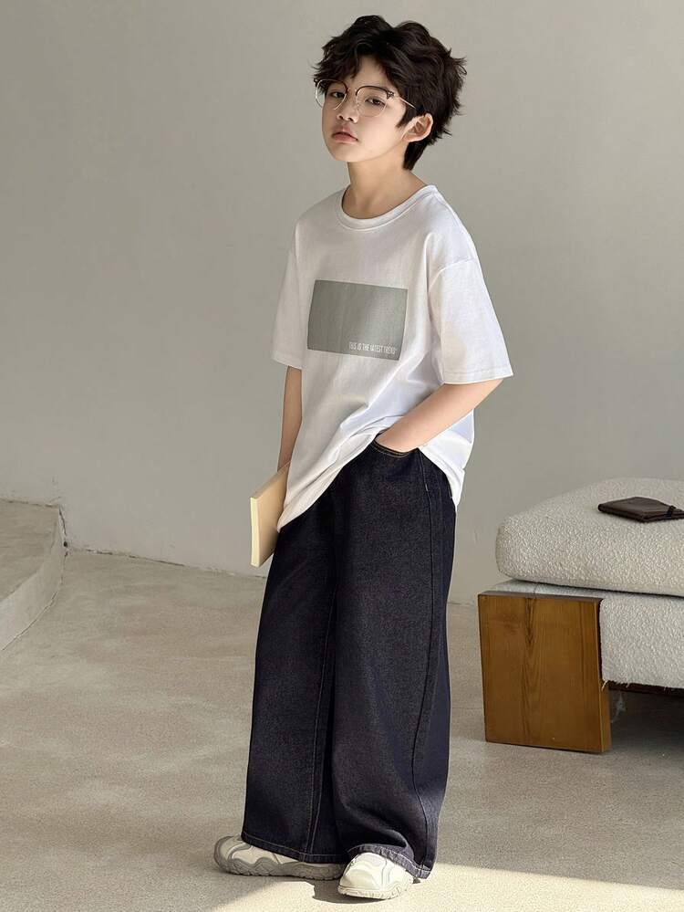 Tween Boy Casual Washed Loose Straight Leg Jeans Spring