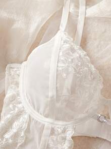 1pc Women's Sexy Lingerie Floral Embroidery Mesh Bodysuit