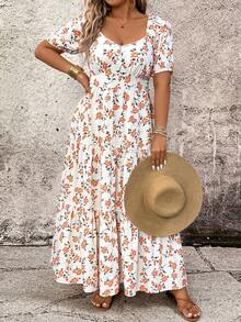 Breezaya Women's Romantic Elegant Floral Print Puff Sleeve Dress - Apricot - View 4