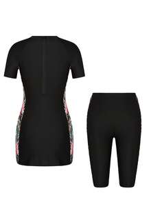 Swim Mulvari 女士高端时尚热带印花吊带泳衣，适合海滩度假和夏季穿着 - 黑色 - 查看 6