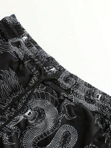 ROMWE MEN Anime Men's Gothic Print Shorts, Suitable For Everyday Wear, Spring/Summer - Black - View 4