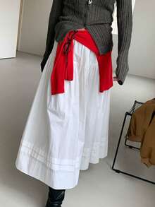 DAZY Elastic Waist Flared A-Line Versatile Women Skirt - White - View 6