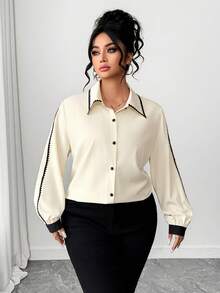 Elenzga Plus Size Elegant Design Women's Spring Blouse, Fashion Commuter Collared Shirt Office Blouse Blouses For Women Elegant - Apricot - View 5