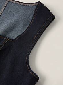 SHEIN MOD Plus Size Casual Washed Front Button Sleeveless Denim Dress Summer Dresses For Women Spring Outfit Women Valentine Outfits For Women Elegant Dresses For Party Party Dress Wedding Party Dress Birthday Dress Elegant Dresses For Women Casual Dresses For Women Holiday Outfits For Women  Black Dress Elegant Womens Dark Blue Denim Mini Dress Sleeveless Design With Gold Buttons For Summer