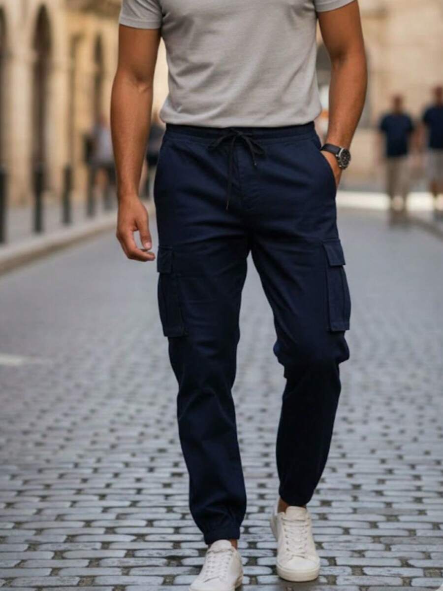 Men's Cargo Pants Navy Blue - Functional And Modern Design With Fit Ideal For Use - Royal Blue - View 1