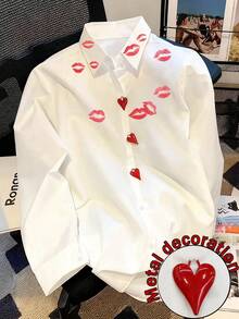 Resyla Valentine's Day Floral Print Button Design Women Shirt