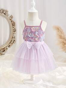 SHEIN Baby's Summer Versatile Chic Rose Floral Camisole Top And Purple Mesh Mini Skirt Set - Purple - View 10