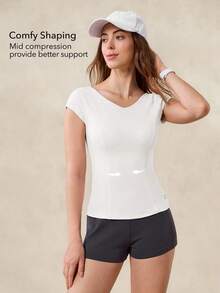 OutZeal Women Sports Tee White Daily Casual Cool Touch V Neck Tight-Fit Top - White - View 2