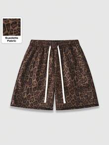 ROMWE MEN 男士抽绳腰带豹纹宽松休闲通勤短裤 - 棕色 - 查看 1