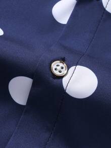 Manfinity Mode Men's Polka Dot Print Single-Breasted Casual/Business Long Sleeve Shirt - Navy Blue - View 4