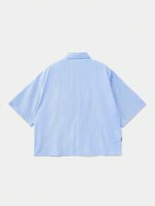 Manfinity RebelGame Men's Casual Striped Print Loose Fit Short Sleeve Shirt, Suitable For Spring And Summer - Mint Blue - View 2