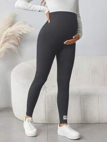 SHEIN Maternity Casual Adjustable Waist Elastic Leggings - Dark Grey - View 5