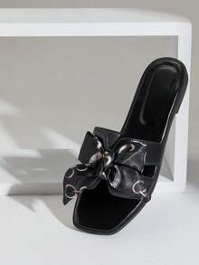 SHUZIA Women's Elegant Ribbon Decoration Slip On Flat Sandals - Black - View 6