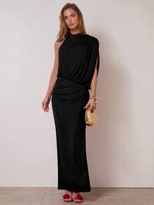 COSMINA Women's Solid Color Minimalist Dress, Everyday Wear,Valentine's Day,Party - Black - View 4