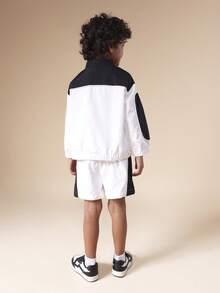 SUMWON Boys Black White Full Zip Track Top Jacket With Matching Shorts Athletic Co-Ord Set Nylon Windbreaker - Black - View 2