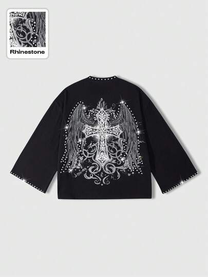 ROMWE MEN 男士休闲十字翅膀图案圆领T恤