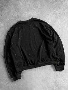 ROMWE MEN Men's Sequin Patchwork Letter Print Pullover Sweatshirt - Black - View 2