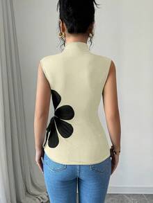 Rafferiza Áo vest nữ có dây rút, họa tiết hoa dễ thương, thích hợp cho mùa tựu trường. - Màu vàng - Xem 2