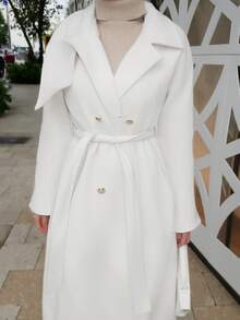 Durrani Popal معطف أنيق متعدد الاستخدامات بلون أحادي ذو أزرار مزدوجة، خريف/شتاء - لون مشمشي - مشاهدة 3