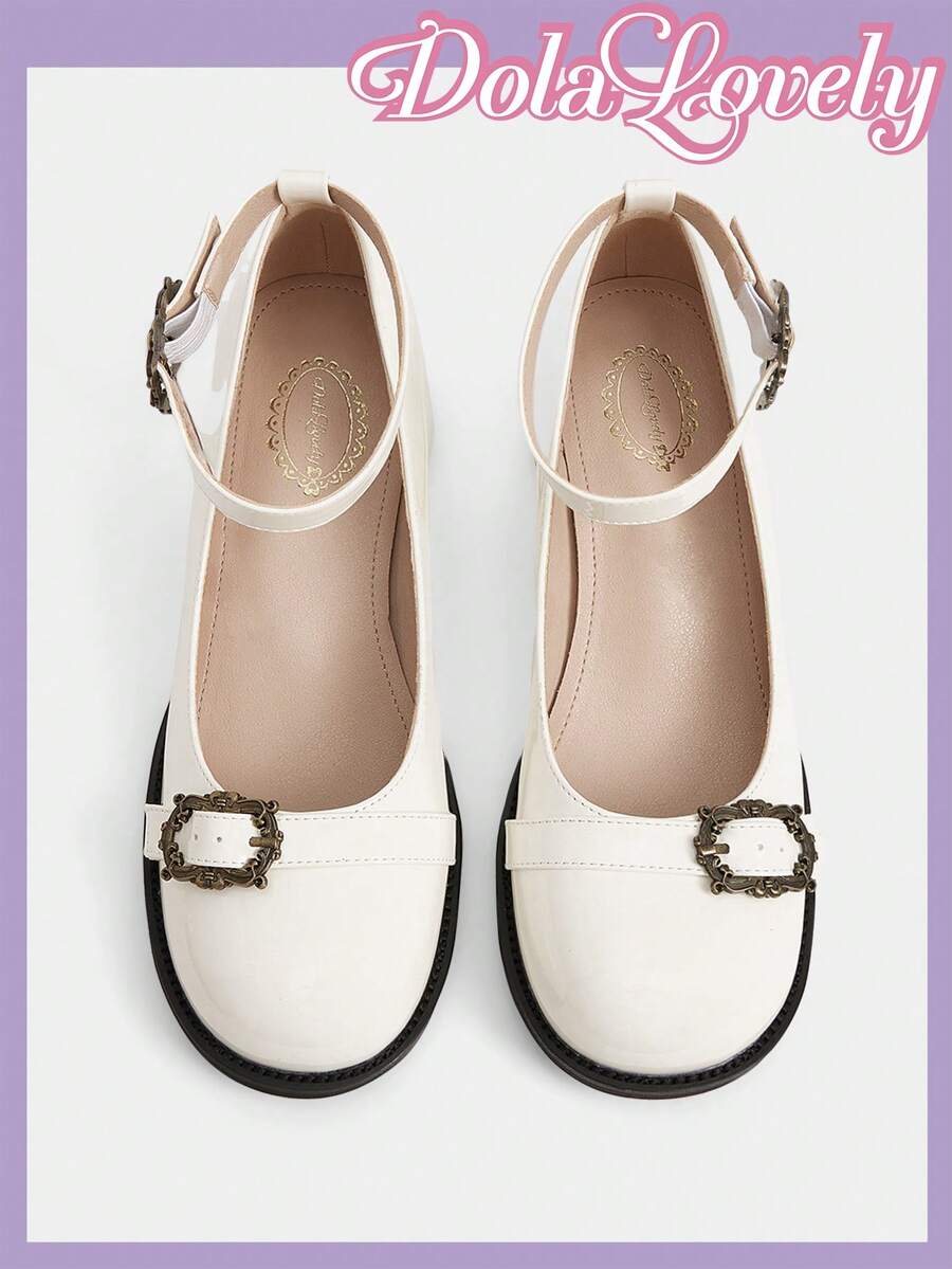 Dola Lovely 女士时尚百搭复古甜美搭扣高跟鞋 - 白色 - 查看 1