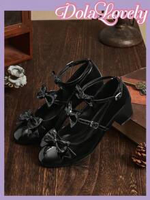 Dola Lovely 女士闪亮蝴蝶结装饰搭扣设计时尚百搭高跟鞋 - 黑色 - 查看 3