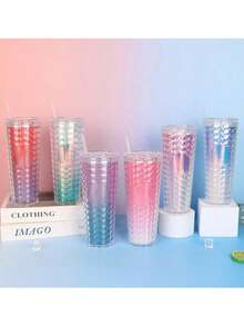 1个24盎司大容量钻石纹双层保温水瓶 - 适合家庭、办公室和户外使用；轻便易携 - 彩色 - 查看 1