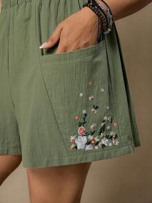 Freevana Quần short ống rộng thêu hoa dáng rộng, cỡ lớn, thích hợp mặc mùa hè. - Màu xanh Bạc hà - Xem 4