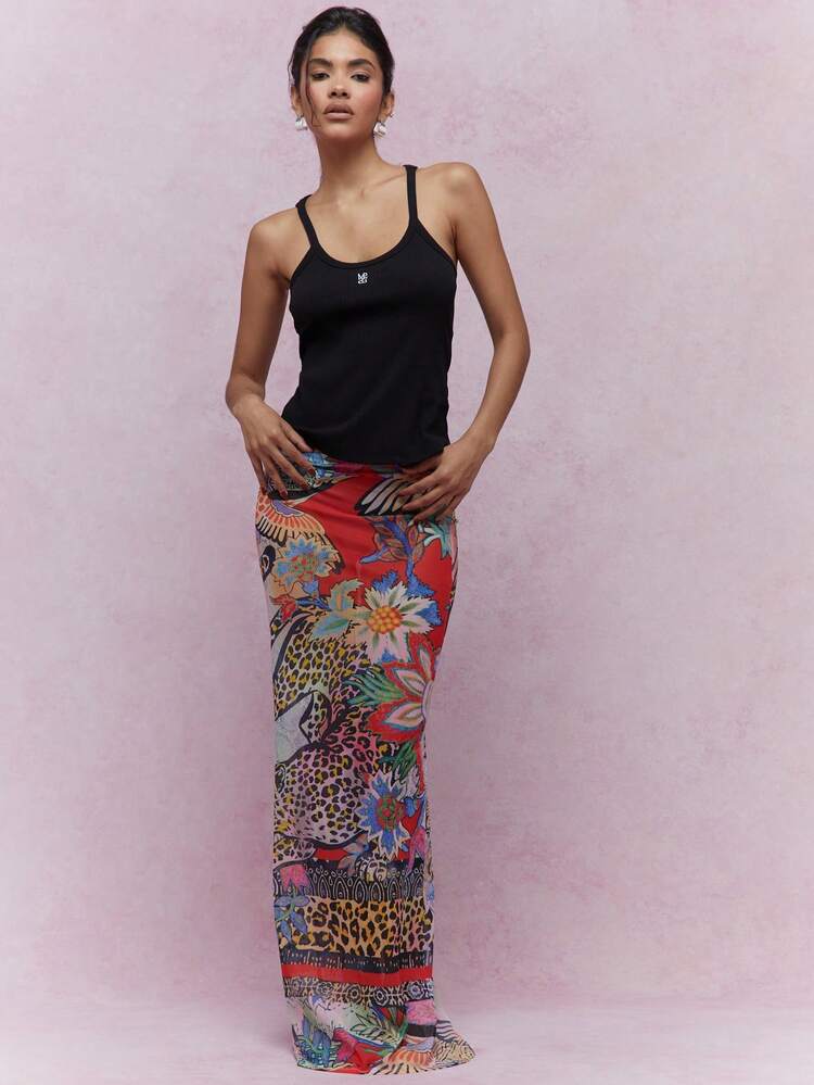 MISSGUIDED Printed Semi Sheer Bodycon Maxi Skirt