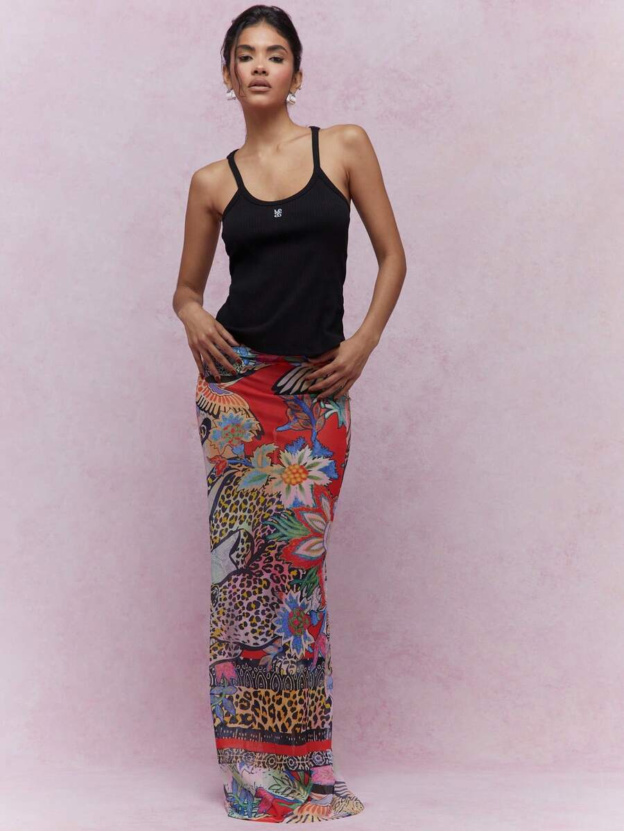 MISSGUIDED 印花半透明連身修身長裙 - 彩色 - 查看 1