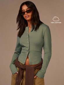 Athîral Cardigan casual simplu pentru femei, în culori solide, cu nasturi