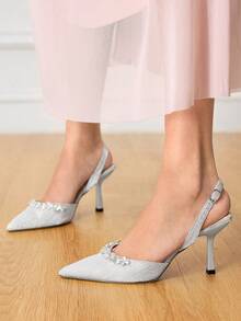 CUCCOO HITCHD Women's Fashionable Elegant Party Rhinestone Decorated Pumps - Silver - View 7