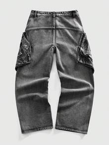 ROMWE MEN Street Life Spring Casual Graphic Men'S 3D Pocket Loose Fit Cargo Jeans - Grey - View 5