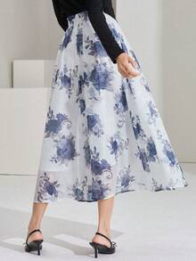 DAZY Women's Elegant Commuter Butterfly Print Pleated Skirt - Blue - View 3