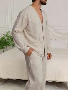 DAZY Men's Spring/Autumn Cardigan & Blue Pajama Set - Multicolor - View 4