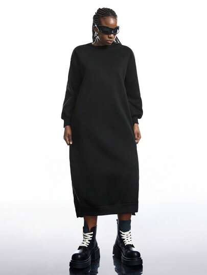 SHEIN EZwear 大码宽松休闲长款羊毛卫衣连衣裙，秋冬