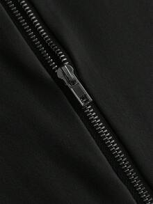 SHEIN PETITE 黑色弹力PU皮革拉链连体裤（女款） - 黑色 - 查看 3