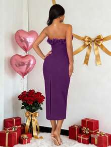 Rafferiza Đầm ôm sát eo xếp ly bằng vải organza viền hoa dành cho nữ - Màu tím - Xem 2