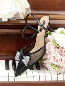 CUCCOO HITCHD Women's Fashionable Elegant Party Rhinestone Bow Decor Pumps - Black - View 12