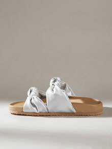 Solecia 女士棕色露趾系带休闲舒适平底凉鞋，适合春夏假期穿着 - 銀色 - 查看 6