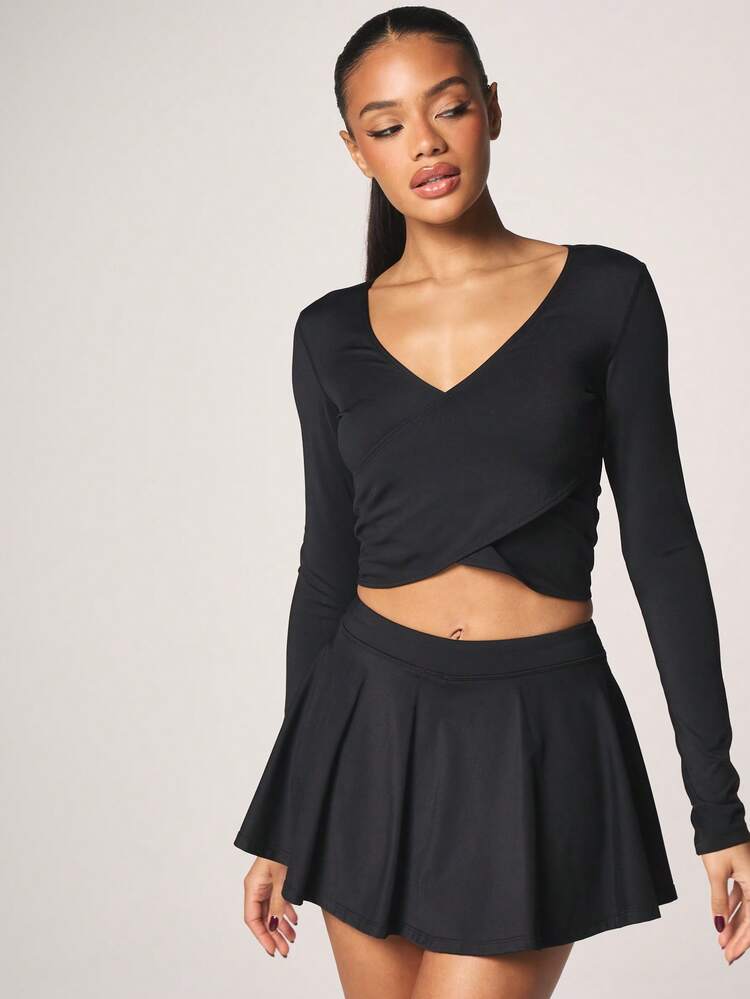 MISSGUIDED Gonna pantalone plissettata in vita alta con pantaloncini interni, adatta per attività fisica e uso casual