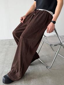 Claim Dot Quần ống rộng thẳng, có dây rút, màu tương phản dành cho nam. - màu nâu - Xem 8